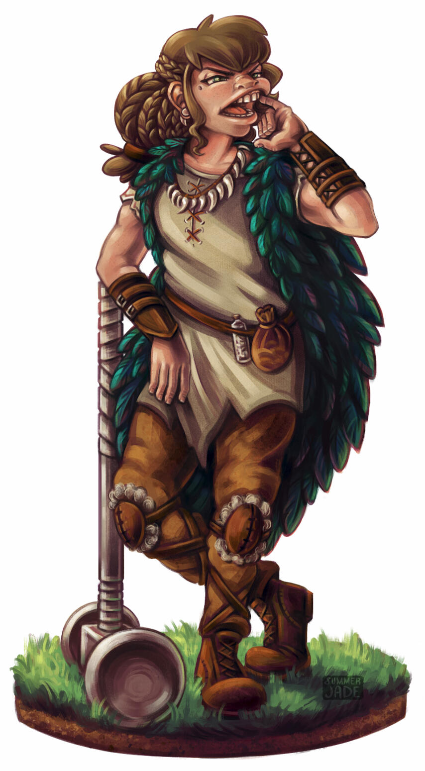 Dungeons and Dragons D&D Human Barbarian Light Armor Maul